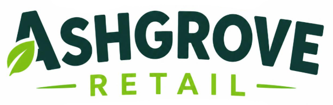 Ashgrove Retail logo with bold dark green text, a stylised leaf on the A, and the word “Retail” in bright green beneath