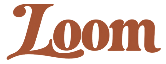 Brown stylised wordmark reading “Loom” in bold, curving serif letters on a plain white background