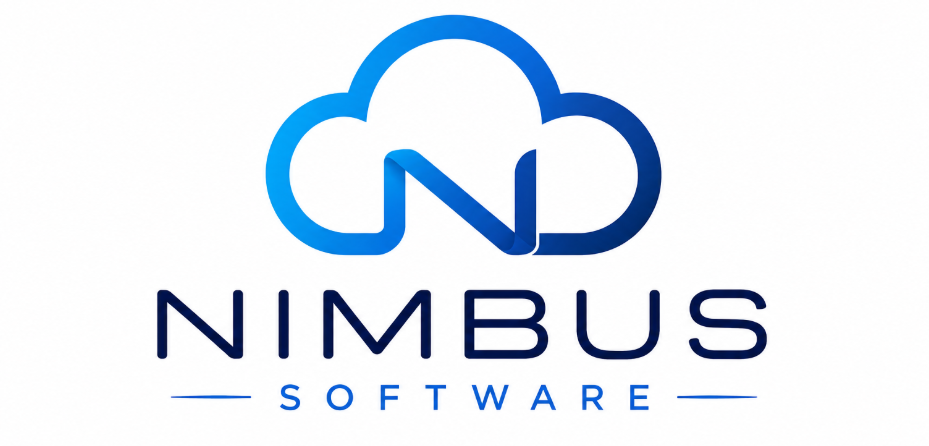 Nimbus Software logo with stylised blue cloud outline forming letter N above the company name in modern blue capital letters on a white background