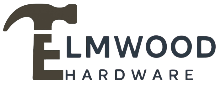 Elmwood Hardware logo with a stylised hammer forming the letter E, followed by bold text reading Elmwood Hardware