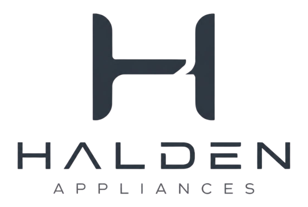 Halden Appliances logo with a large stylised dark grey letter H above the brand name in modern uppercase lettering on a white background