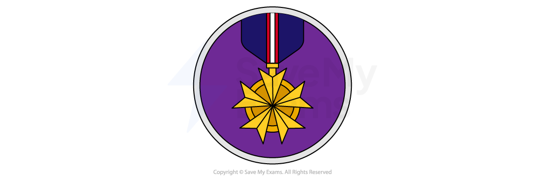 Illustration of a gold star-shaped medal on a ribbon, shown inside a purple circle with a thin white border