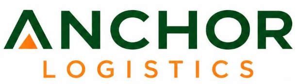 Anchor Logistics logo with bold green word “ANCHOR” above orange “LOGISTICS”, the A formed by a green outline and orange triangle
