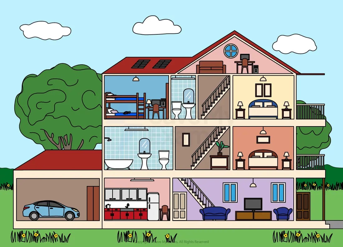 Image showing a cross-section of a house with a range of rooms.