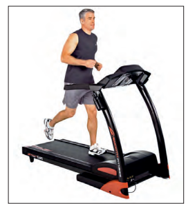 Photograph of a man in sports clothing running on a motorised treadmill, illustrating the five-minute treadmill exercise performed by volunteers in the fitness investigation.