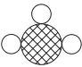 Figure: Ball-and-stick diagram of a four-atom molecule — one central crosshatched sphere bonded to three smaller open spheres, arranged in a non-linear, pyramidal pattern