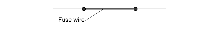 Partial circuit diagram showing a fuse wire held horizontally between two terminals