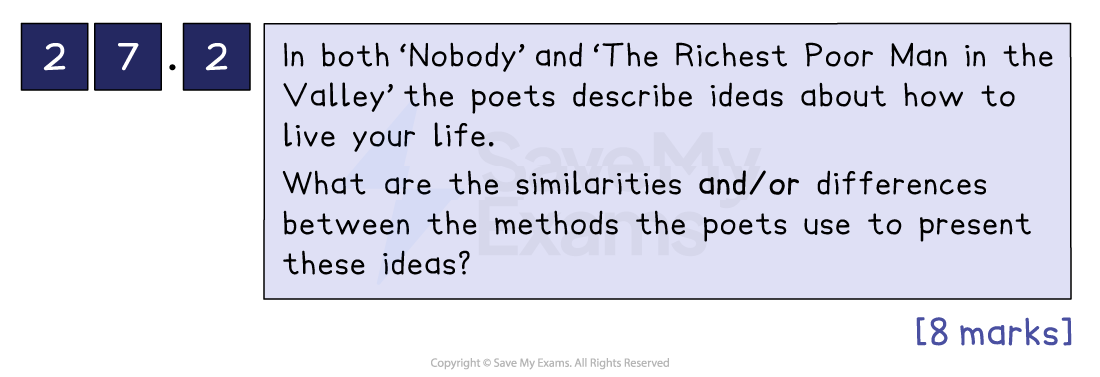 Exam paper extract of the unseen poetry comparison question, asking for similarities and differences between the methods two poets use.