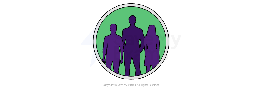 Social context icon: a group of people in a green circle, marking the section on how people lived — class, gender, family and community expectations.