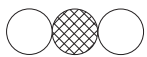 Figure: Ball-and-stick diagram of a three-atom molecule — one central crosshatched sphere bonded in a straight line to two open spheres, one on each side