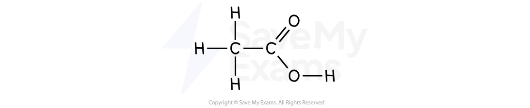 Displayed formula of ethanoic acid, CH3COOH