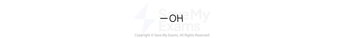 The alcohol functional group is shown as –OH: an oxygen atom bonded to a hydrogen atom, with the oxygen’s remaining bond attaching to a carbon-containing chain.