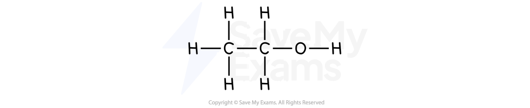 Displayed formula of ethanol, CH3CH2OH