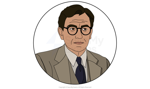 Illustrated head-and-shoulders portrait of Atticus Finch from To Kill a Mockingbird, a man in round glasses and a grey suit.
